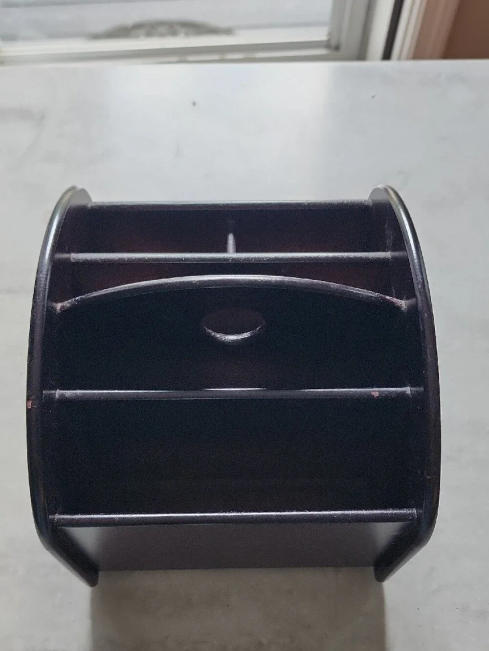 Wooden Dark Brown Desk/remote Organizer Swivels